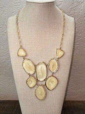 Stella & Dot Fiona Gold Ivory Rhinestone Reversible Bib Necklace